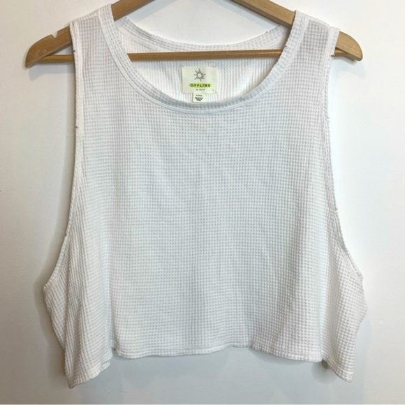 aerie Tops - Offline by Aerie Cropped Waffle Muscle Tank Top White